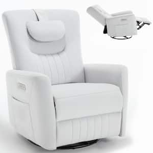 Beige Polyester Swivel and Rocker Recliner with Lumbar and Neck Pillow