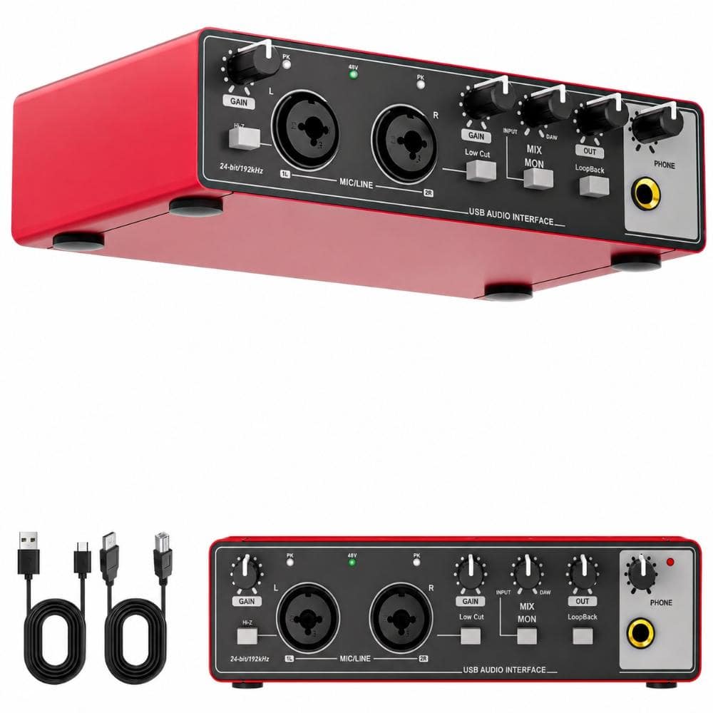 USB Audio Recording Mixer Interface 2i2 24 Bit 192 kHz Desktop Studio Mixer in Red Finish Mixers