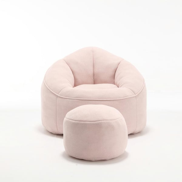 JUJABU Pink Microfiber Bean Bag Chair with Ottoman and Footrest