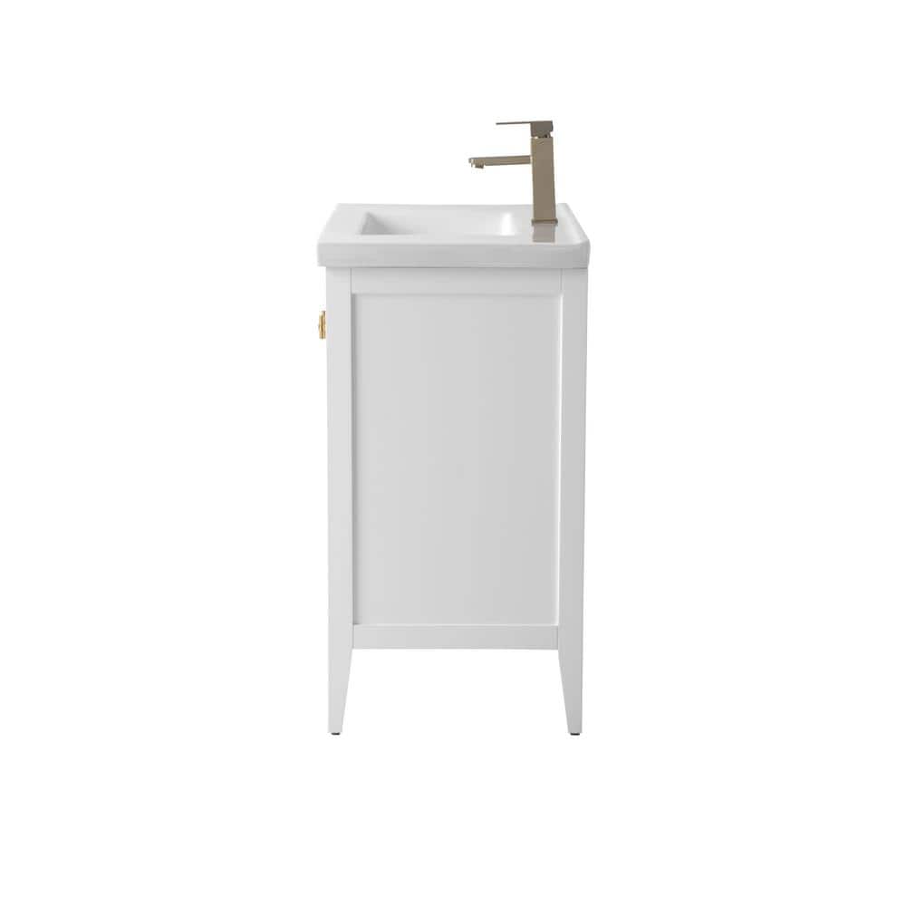 30" White Solid Wood Freestanding Bathroom Vanity with Ceramic Top
