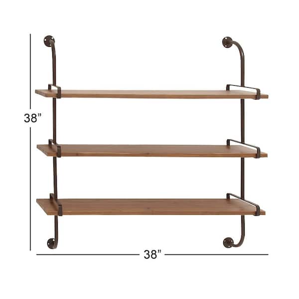 Litton Lane 38 in. x 38 in. Brown 3 Level Wood Wall Shelf with