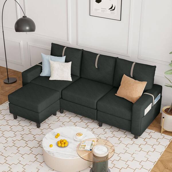 Modern 90.5'' Fabric Sofa with Removable Pillows and Thick Seat