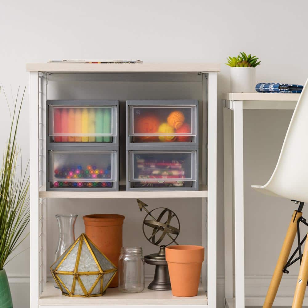 Gray Mini Stackable Plastic Storage Drawer Set