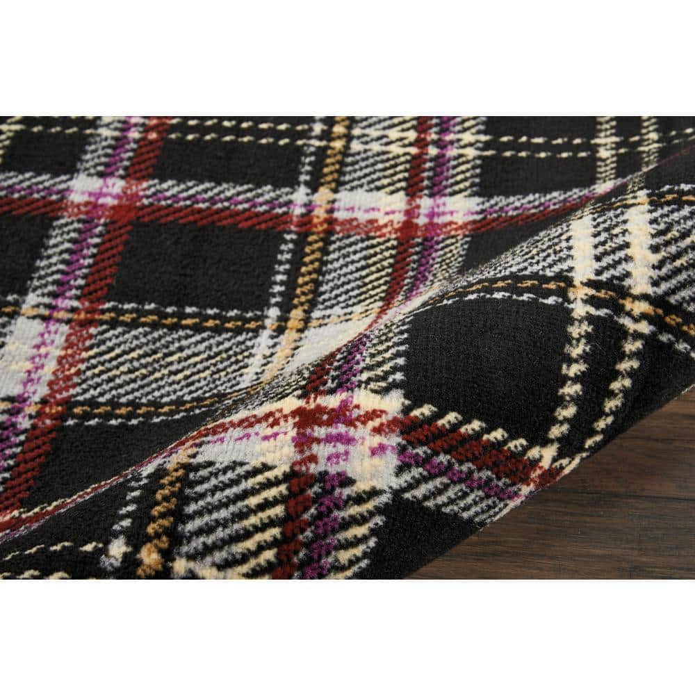Hand-Knotted Black Plaid 8' x 10' Synthetic Area Rug