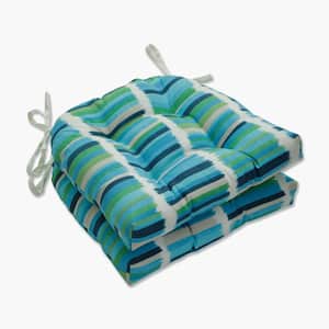 Striped 16 x 15.5 Outdoor Dining Chair Cushion in Blue/Green/Off-White (Set of 2)