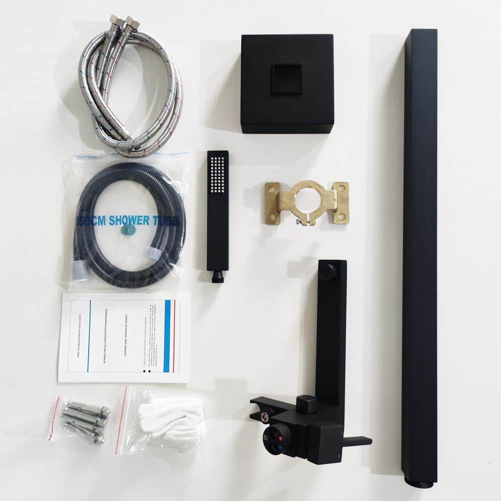 Matte Black Stainless Steel Freestanding Tub Filler with Hand Shower