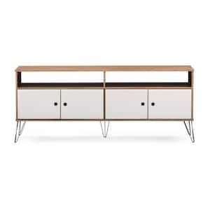 Oregon 13 in. in Off-White and Walnut Finish Rectangle Shaped MDF Wood Media Console Table Rectangle with Metal Legs