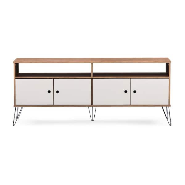 Polifurniture Oregon Walnut and White TV Stand Fits TVs up to 70 in.