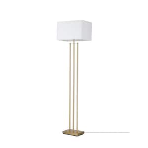 Soho 62 in. Matte Brass Floor Lamp with White Linen Shade