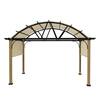 ChillPavilion 10 ft. x 13 ft. Aluminum Outdoor Pergola with Wood Grain Finish, Arched Canopy and Beige Retractable Shade ZPPLG1013YM-HD5