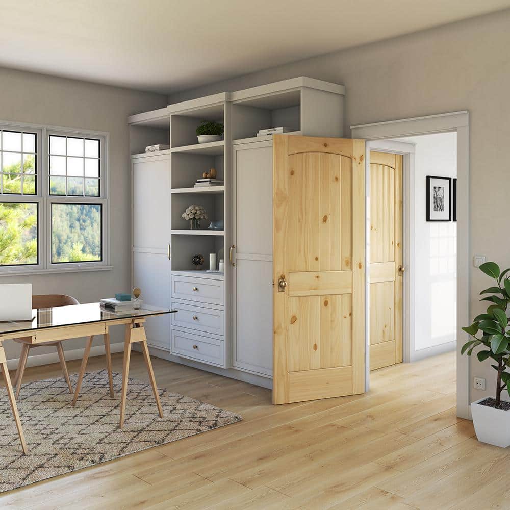 80" x 36" Arch Top Knotty Pine Solid Wood Door