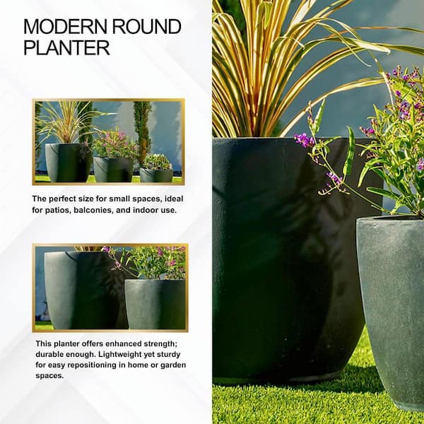 KANTE Kante 18 in. Dia Round Black Concrete Indoor/Outdoor Planter
