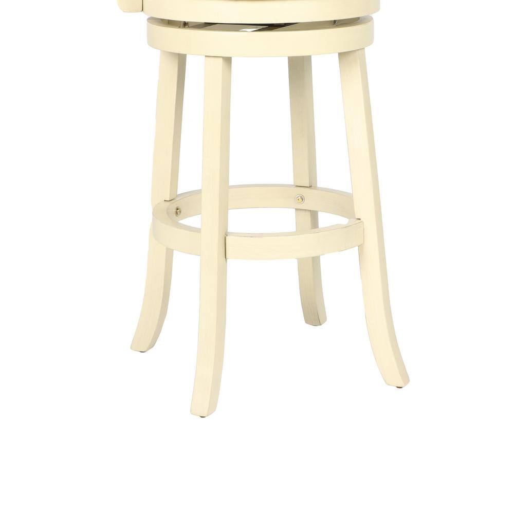 Retro White Wood Swivel Dining Stool with Cushioned Seat