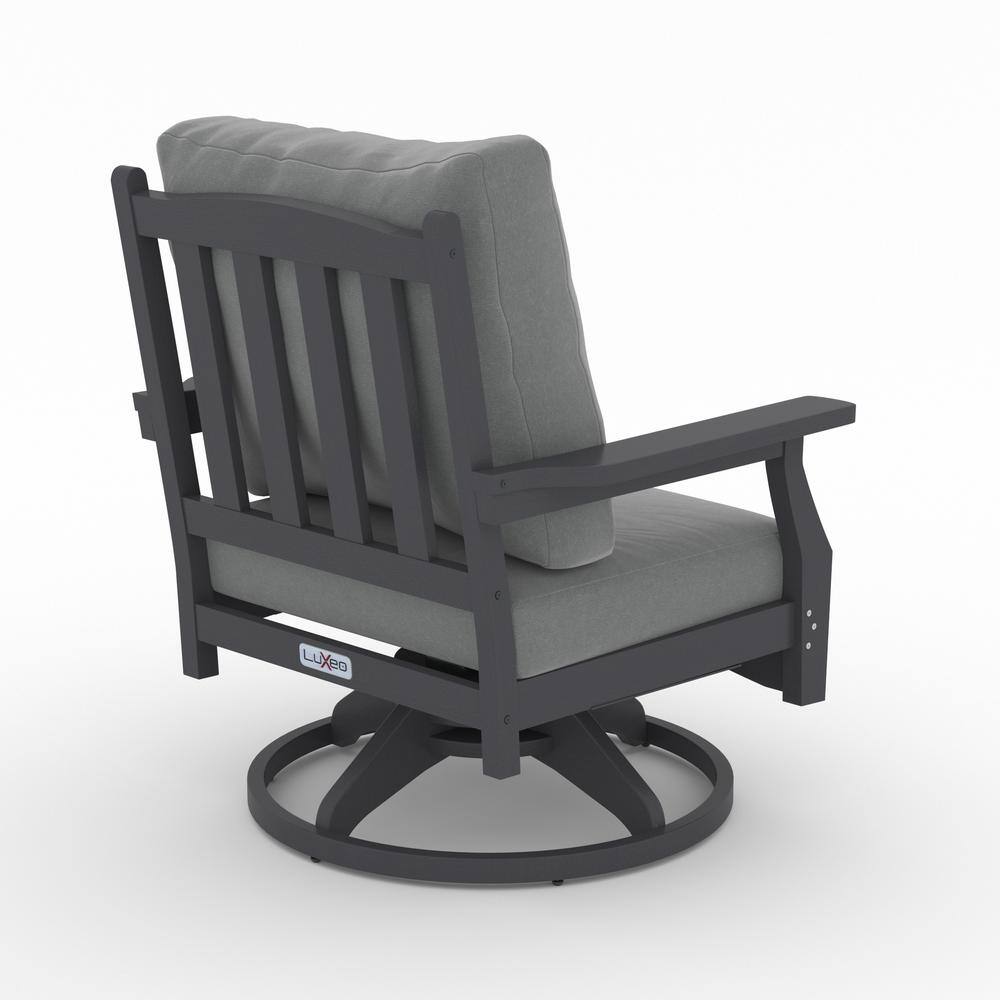 Gray HDPE 5-Piece Fire Pit Table Set with Cushioned Rock-Swivel Chairs