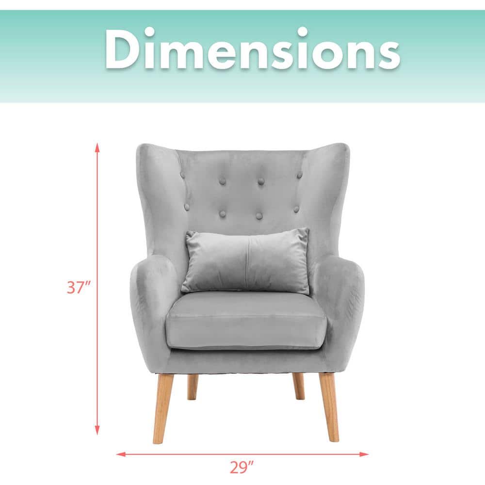 Elegant Gray Faux Velvet Wingback Accent Armchair with Wooden Legs