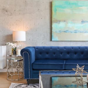 72 in. Blue Tufted Polyester 2-Seater Loveseat with Nailheads