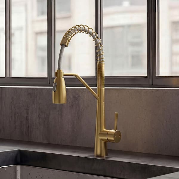 20 in. Height 360° Spout Swivel Spring Single Handle Pull Out Sprayer Faucet with Stainless Steel in Brushed Gold