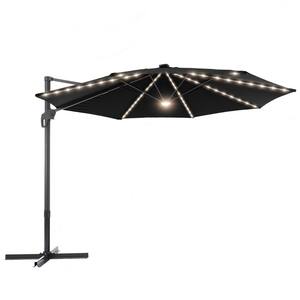 11FT Round Aluminum Frame Outdoor Cantilever LED Umbrella Patio Umbrella 360° Rotation System, Black