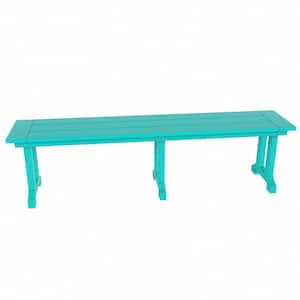 Hayes 65 in. Backless HDPE Plastic Trestle Outdoor Dining 2-Person Patio Garden Bench in Turquoise