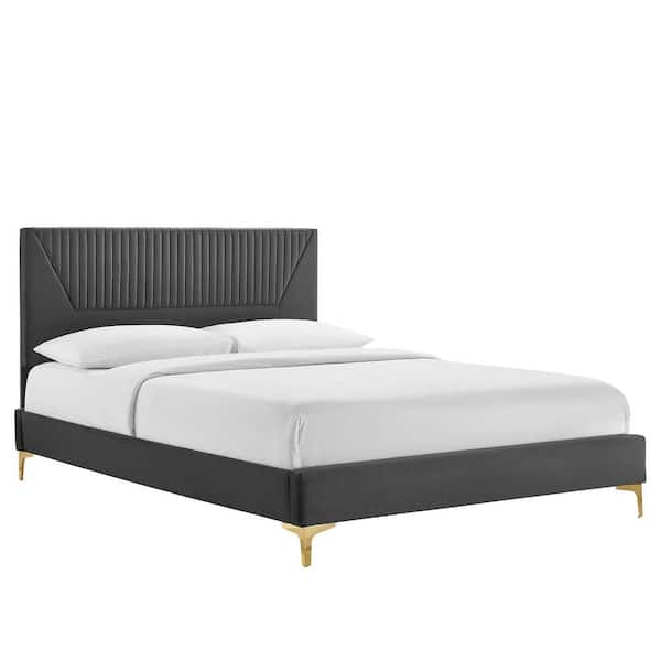 MODWAY Yasmine Charcoal Black Channel Tufted Performance Velvet Frame Full Platform Bed