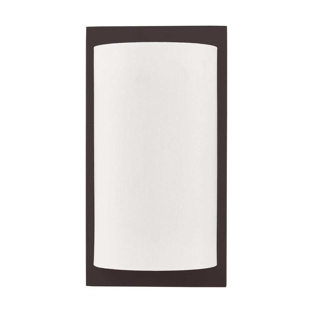 Transitional Handcrafted Off-White Fabric and Bronze Wall Sconce