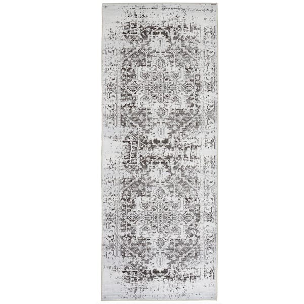 Himalayas Brown Creme 2 ft. 2 in. x 6 ft. Machine Washable Modern Floral Abstract Polyester Non-Slip Backing Area Rug