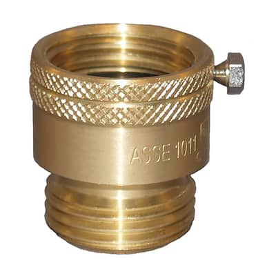 PlumbShop Brass Hose Adapter, 3/4-in MHT x 3/4-in MIP Tapped 1/2-in FIP,  1-pk