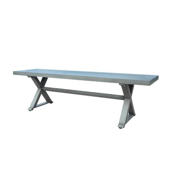 Jica Gray Aluminum Outdoor Ottoman Dining Bench with X Shape Legs