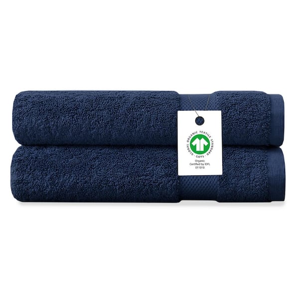 Delara Navy Blue Solid 100% Organic Cotton Luxuriously Plush Hand Towels (Set of 2)