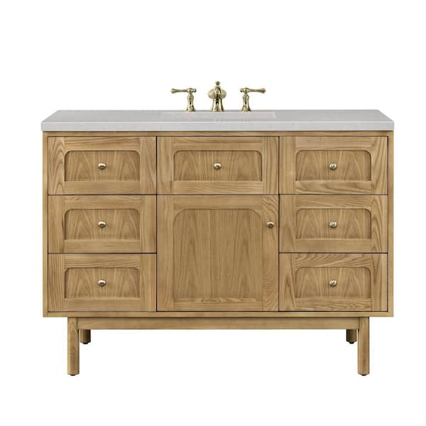 James Martin Vanities Laurent 48.0 in. W x 23.5 in. D x 34.2 in . H Bathroom Vanity in Light Oak with Eternal Serena Quartz Top