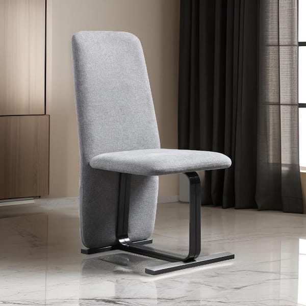 Benjara Gray Linen Metal Frame Dining Chair (Set of 2)