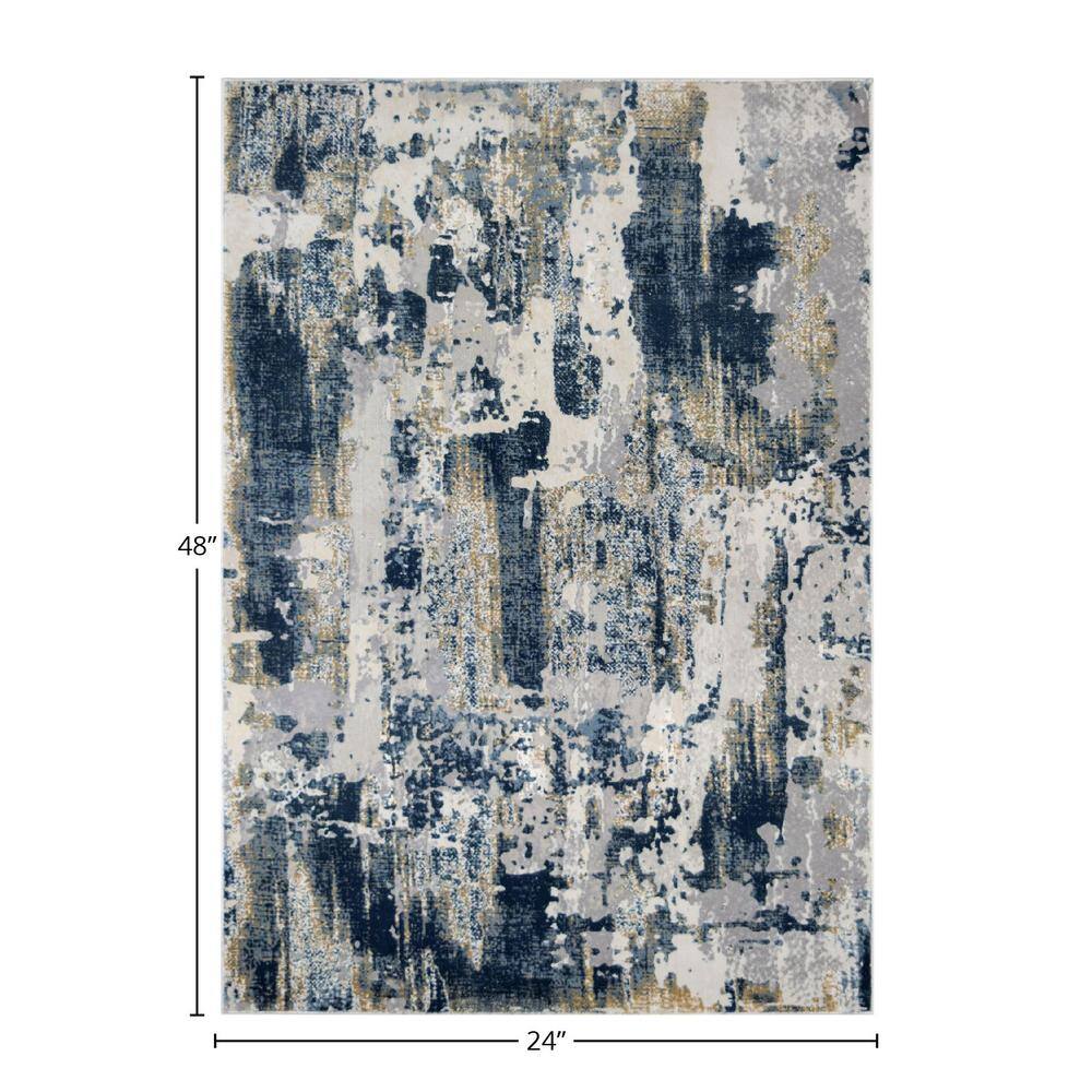 Sapphire Blue Synthetic 24" Round Stain-Resistant Rug