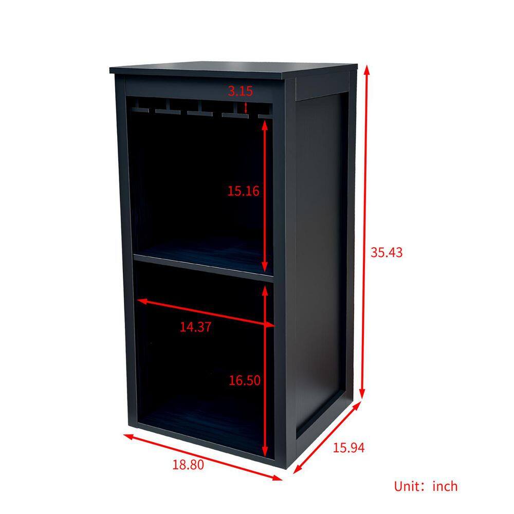 Measurement diagram of the black modular wine bar cabinet.