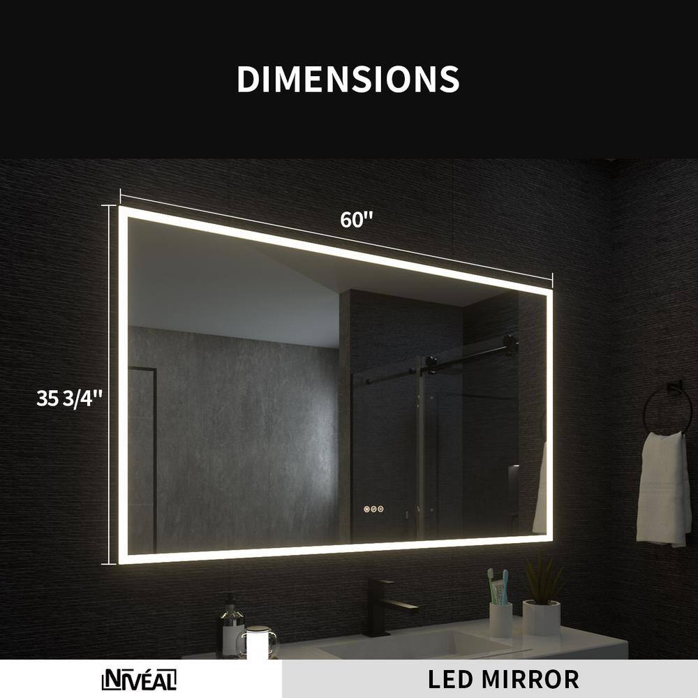 Clear 60" x 36" Frameless LED Bathroom Vanity Mirror