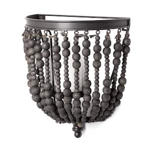 Liam Black Iron with Suspended Wood Beads Candle Sconce