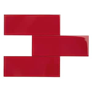 Glass Subway 3 in. x 9 in. x 6mm Wall Tile Case - Ruby Red (27 Piece, 5 Sq.ft.)