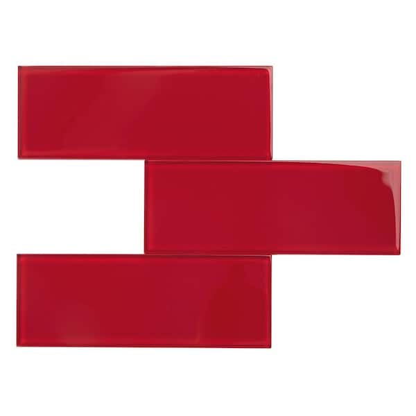 Giorbello Glass Subway 3 in. x 9 in. x 6mm Wall Tile Case - Ruby Red (27 Piece, 5 Sq.ft.)