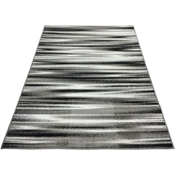 RugStylesOnline Designer Stripes Gray 5 ft. x 7 ft. Classic Braided Modern Contemporary Polypropylene Rectangular Area Rug