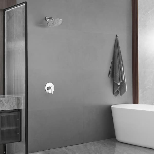 Single Handle 1-Spray Square Shower Faucet Set 2.5 GPM with High Pressure Shower Head in Chrome (Valve Included)