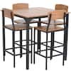 5-Piece Walnut Counter-Height Dining Table Set with Footrests and Metal Legs