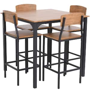 5-Piece Walnut Counter-Height Dining Table Set with Footrests and Metal Legs