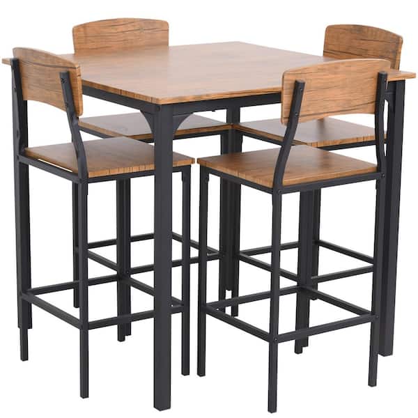 Walnut Counter Height Dining Table Set, Bar Style Dining Table And Chairs