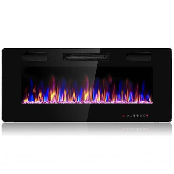 42 in. Wall Mount / Recessed Ultra Thin Electric Fireplace Heater in Black with Remote and Glass Appearance