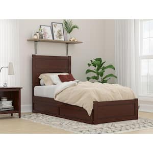 NoHo Walnut Twin Extra Long Bed with Footboard and Twin Extra Long Trundle