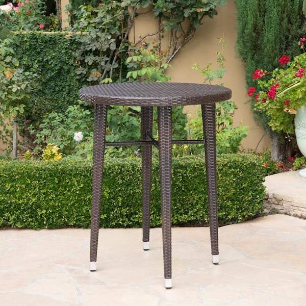 Noble House Dominica Multi-brown Round Faux Rattan Outdoor Side Table