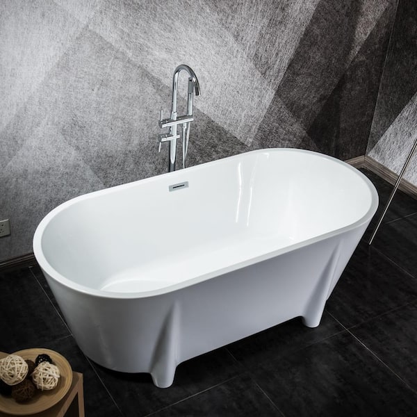 Satico 67 in. Contemporary Design Acrylic Soaking SPA Tub Non-Whirlpool Freestanding Bathtub in White