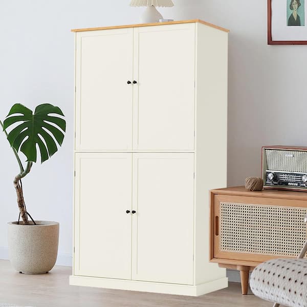 COWLOWN 40.2 in. W x 20 in. D x 71.3 in. H Cream White Linen Cabinet with 2 Drawers, 2 Adjustable Shelves