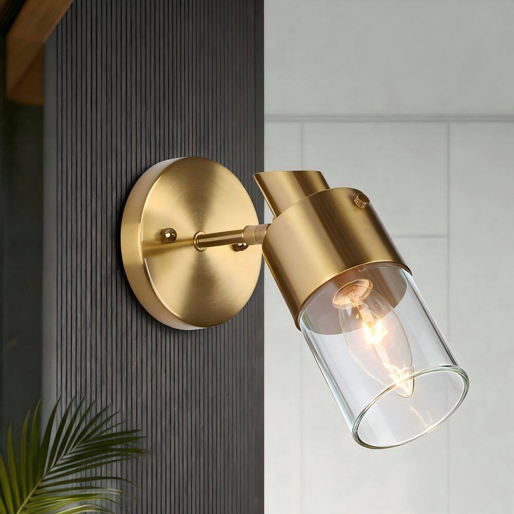 Modern Transitional 4.7 in. 1-Light Brass Gold Indoor Wall Sconce, Adjustable Bathroom Vanity Light with Glass Shade price history on PriceWatchPro