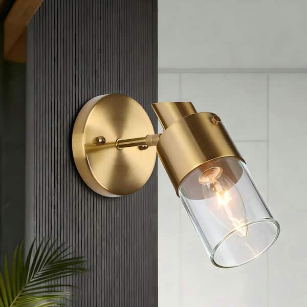 Modern Transitional 4.7 in. 1-Light Brass Gold Indoor Wall Sconce, Adjustable Bathroom Vanity Light with Glass Shade