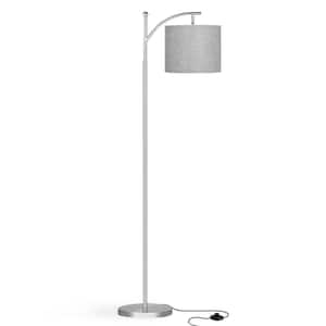 61 in. Silver Traditional 1-Light Adjustable Standard Floor Lamp for Living Room with Grey Shade and 3 Color Temp